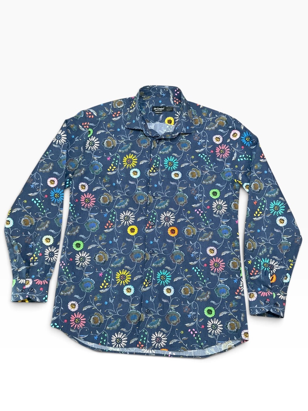 St Croix Contemporary Men’s Button Down Shirt Blue Floral Shirt 16 - 16.5 EUC